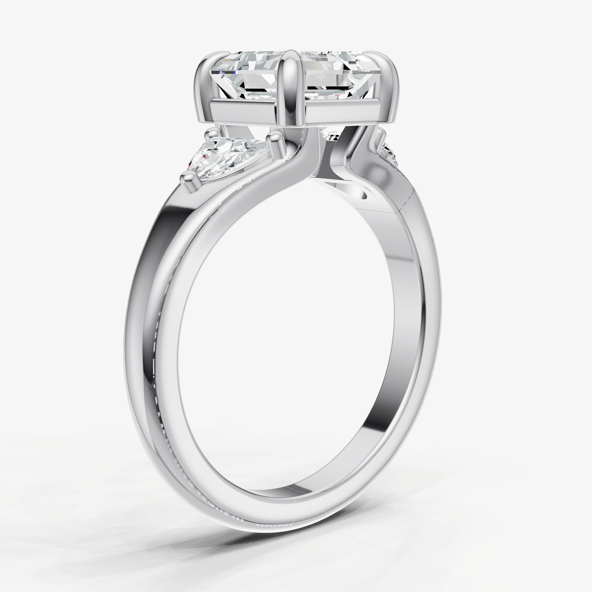 Asscher Engagement Ring with Half Moon Side Diamonds
