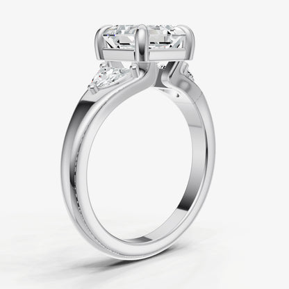 Asscher Engagement Ring with Half Moon Side Diamonds