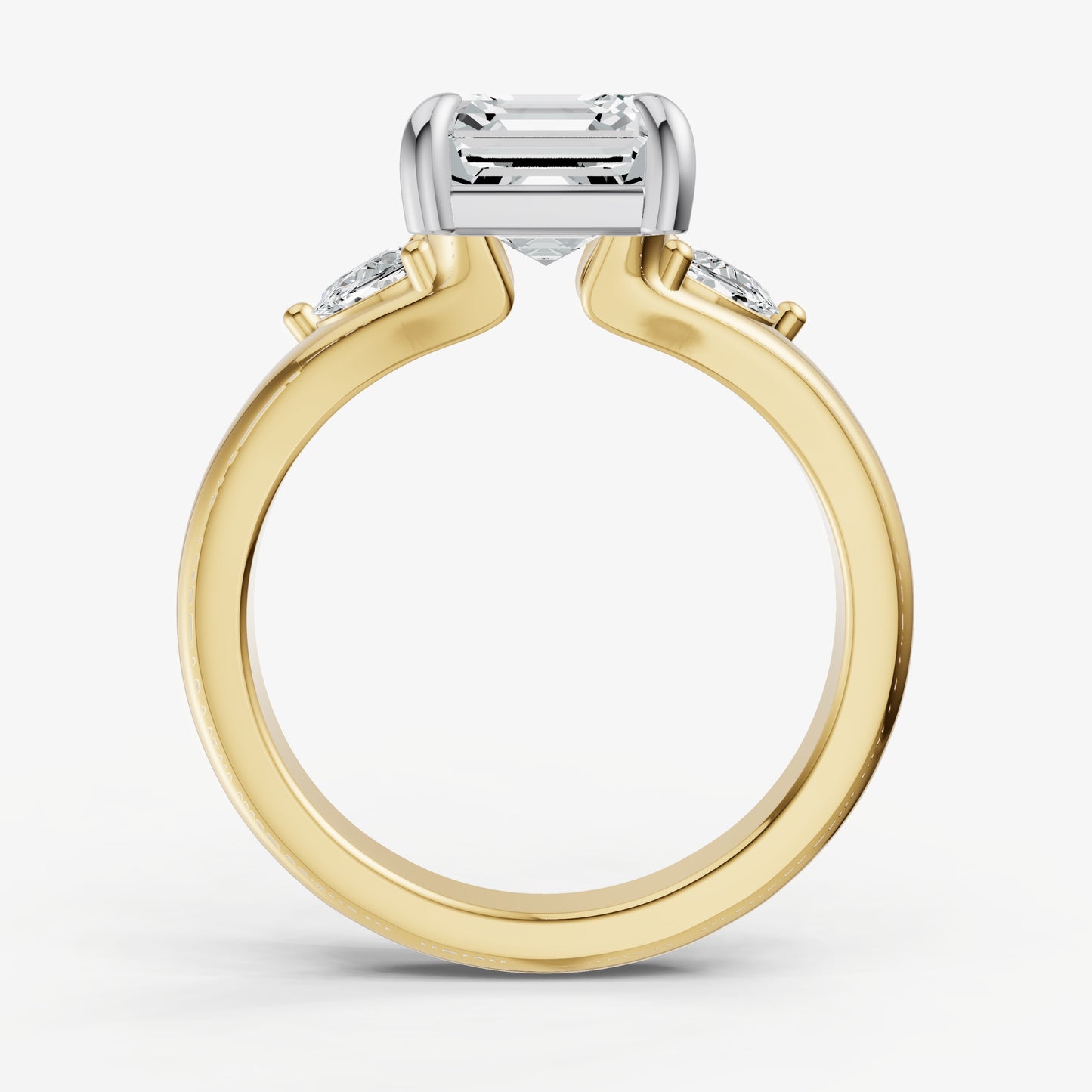 Asscher Engagement Ring with Half Moon Side Diamonds