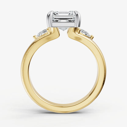 Asscher Engagement Ring with Half Moon Side Diamonds