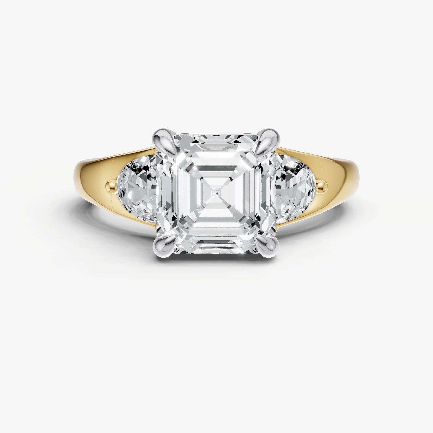 Asscher Engagement Ring with Half Moon Side Diamonds