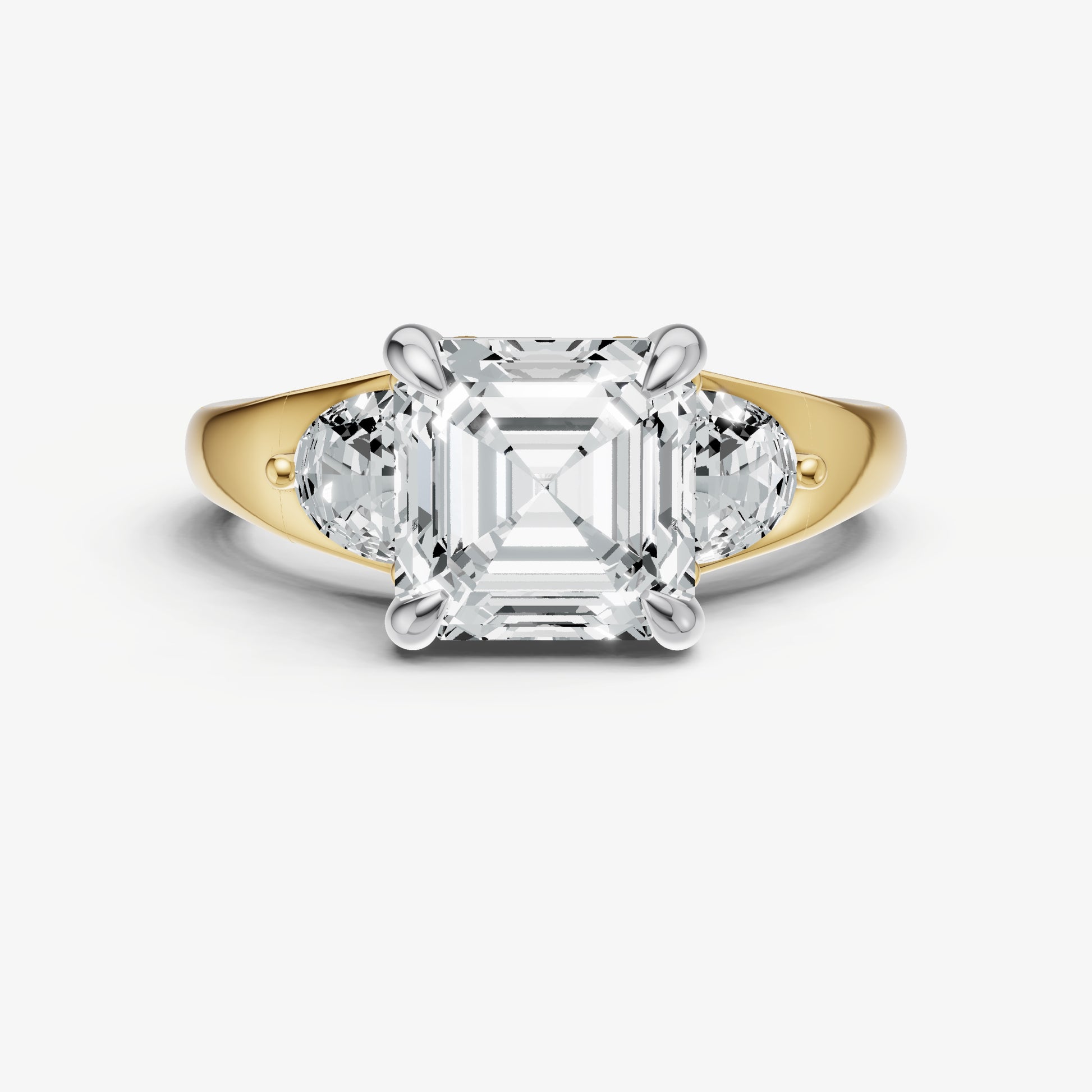 Asscher Engagement Ring with Half Moon Side Diamonds