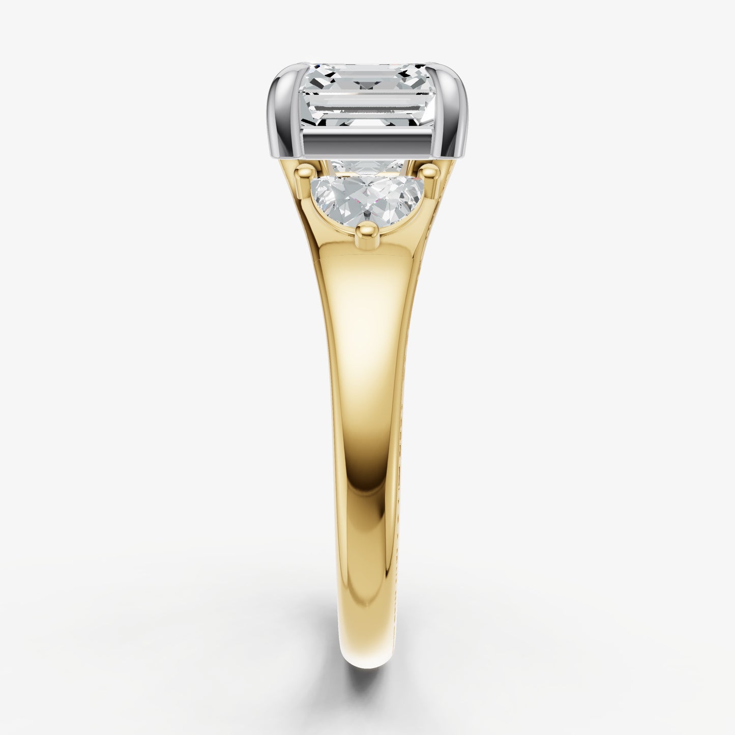 Asscher Engagement Ring with Half Moon Side Diamonds