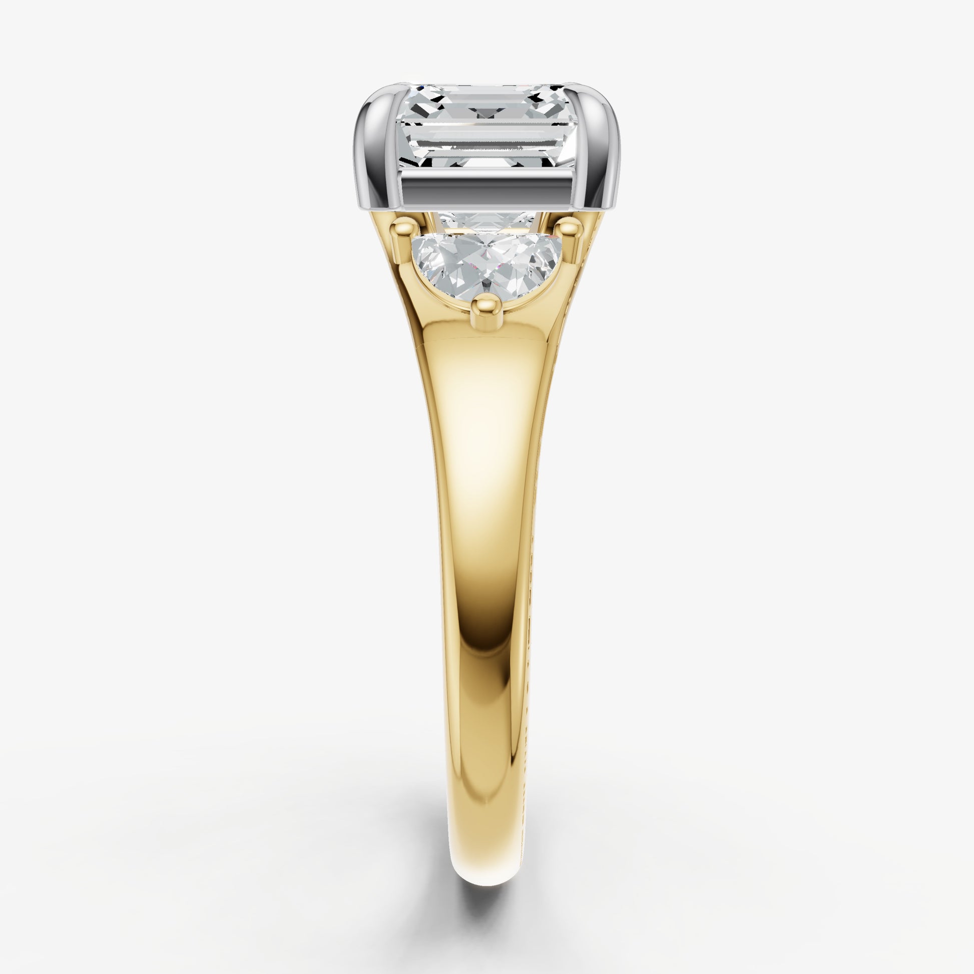 Asscher Engagement Ring with Half Moon Side Diamonds