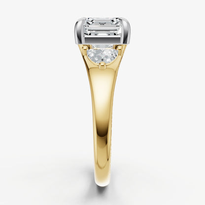 Asscher Engagement Ring with Half Moon Side Diamonds