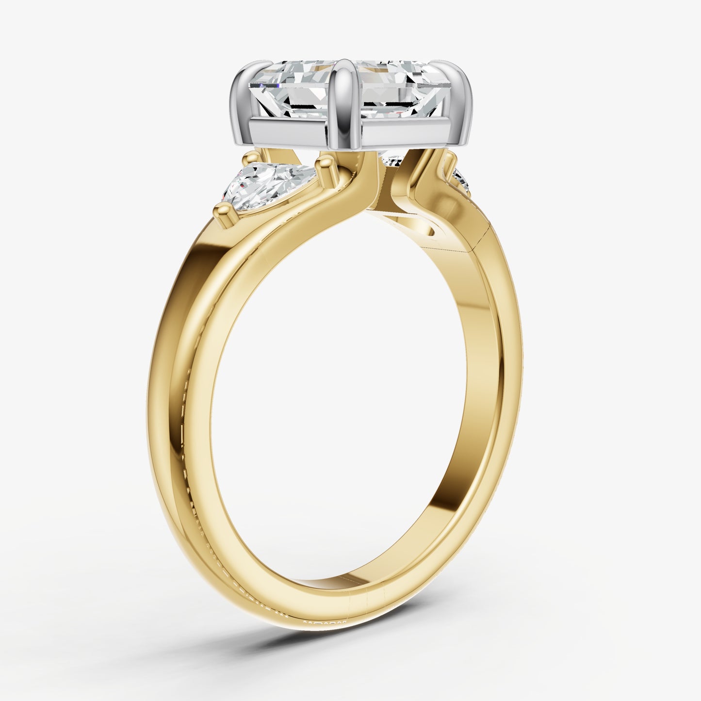 Asscher Engagement Ring with Half Moon Side Diamonds
