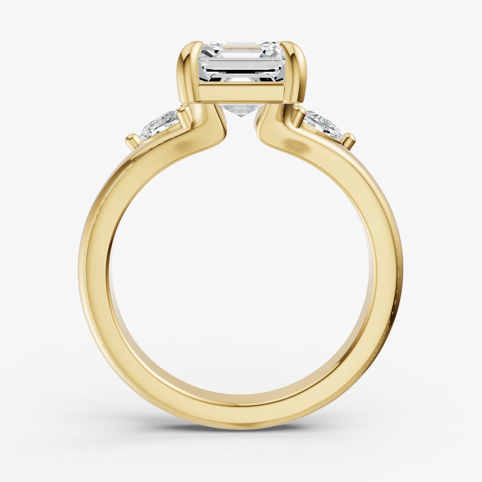 Asscher Engagement Ring with Half Moon Side Diamonds