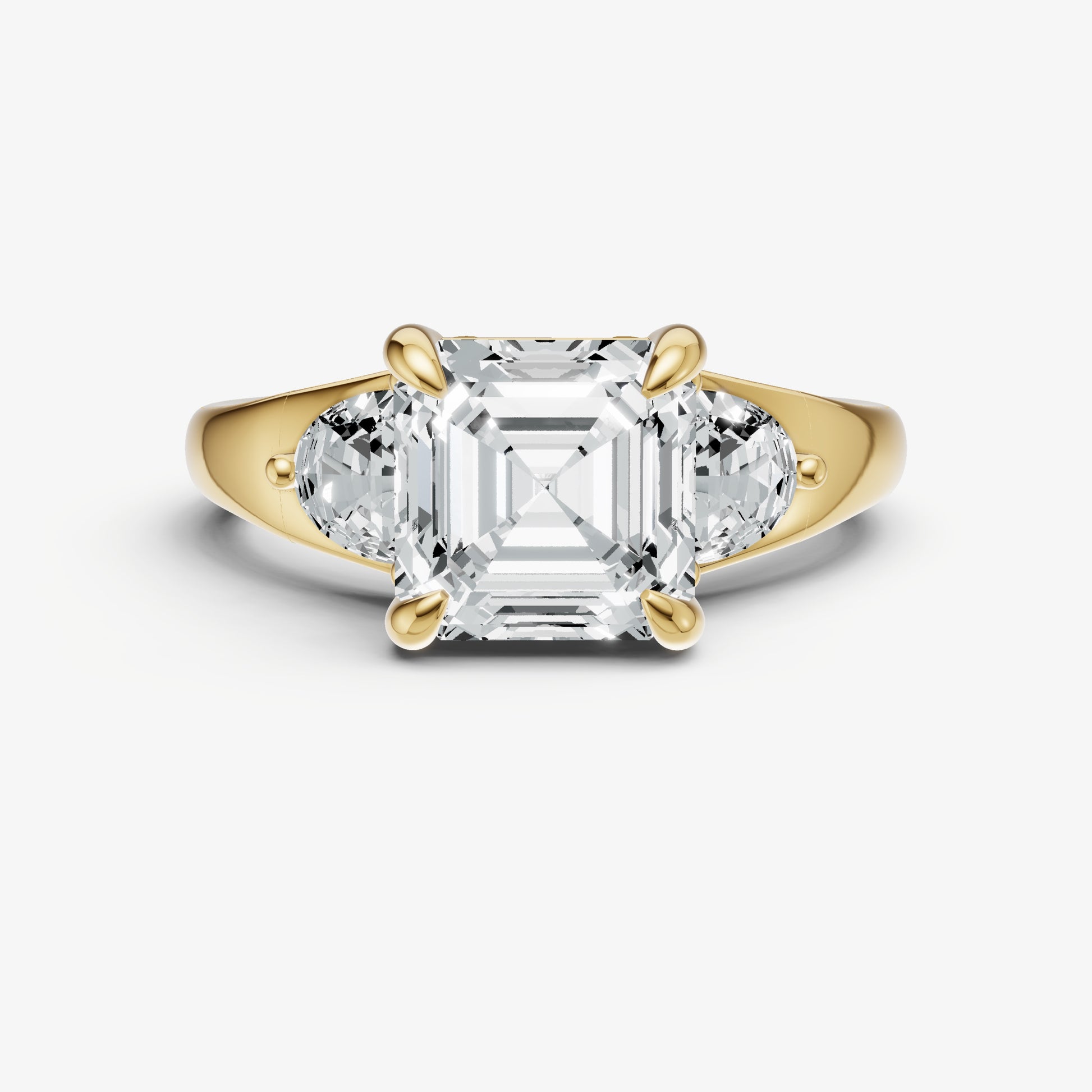 Asscher Engagement Ring with Half Moon Side Diamonds