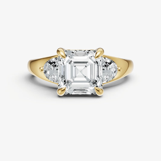 Asscher Engagement Ring with Half Moon Side Diamonds