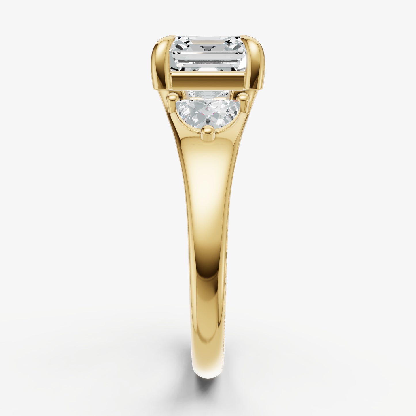 Asscher Engagement Ring with Half Moon Side Diamonds