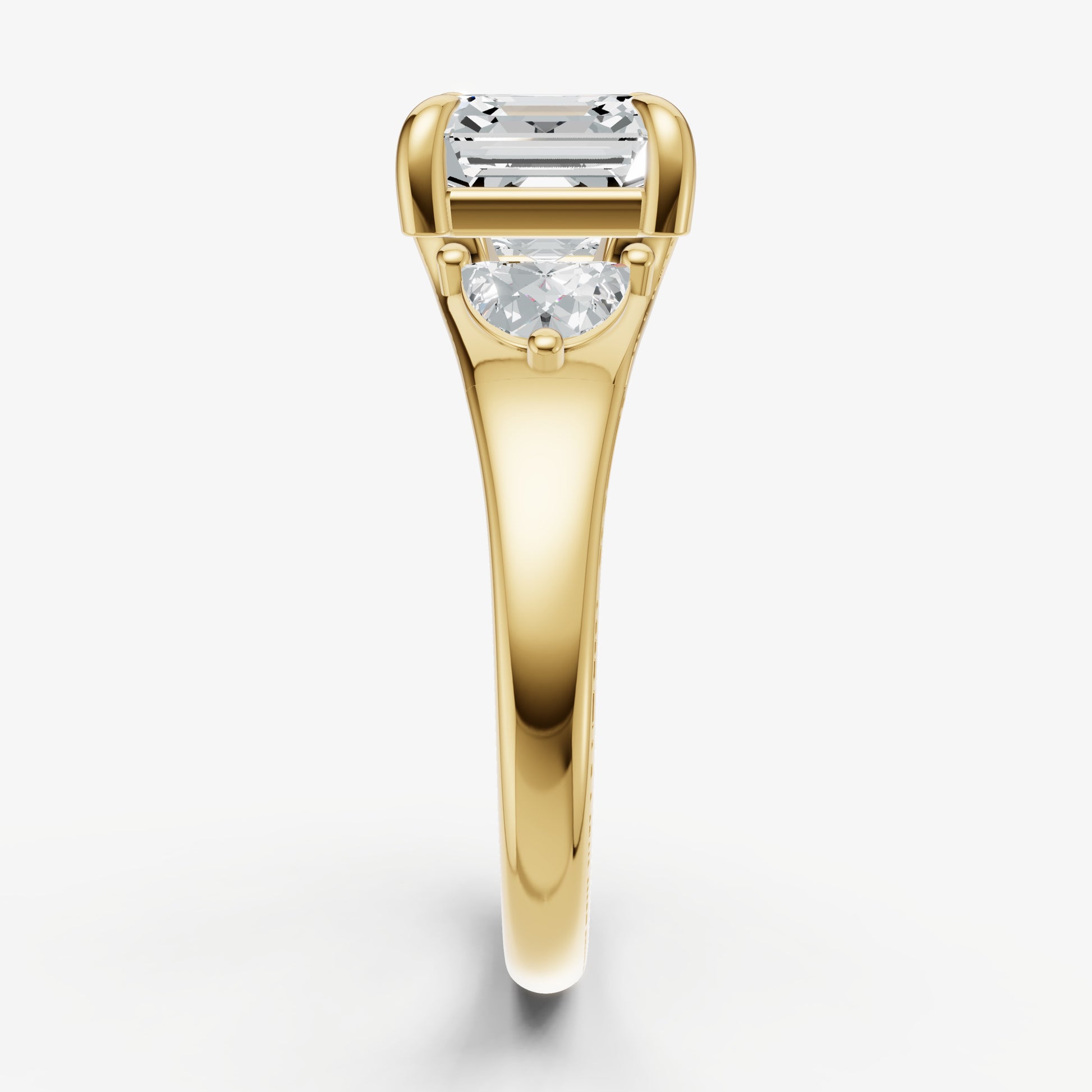 Asscher Engagement Ring with Half Moon Side Diamonds