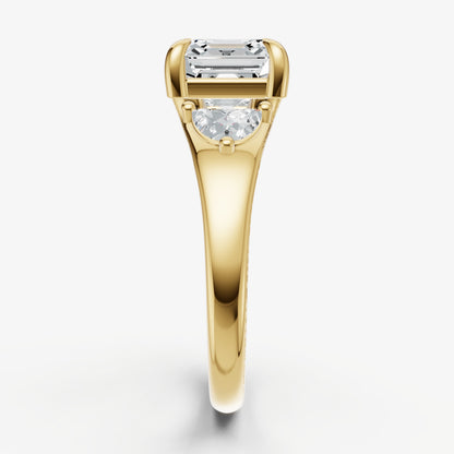 Asscher Engagement Ring with Half Moon Side Diamonds