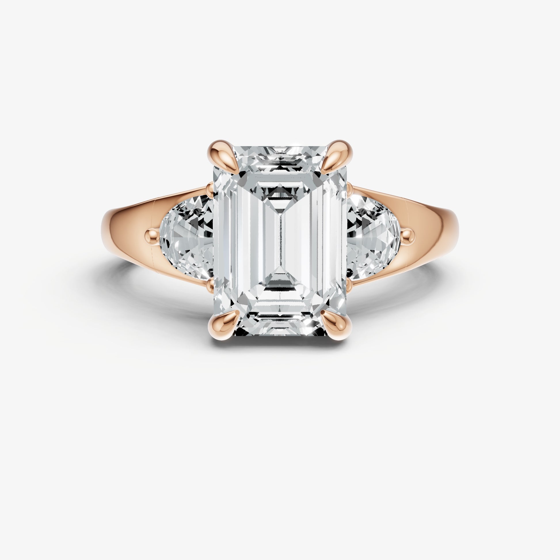 Emerald Engagement Ring with Half Moon Side Diamonds
