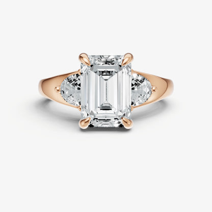 Emerald Engagement Ring with Half Moon Side Diamonds