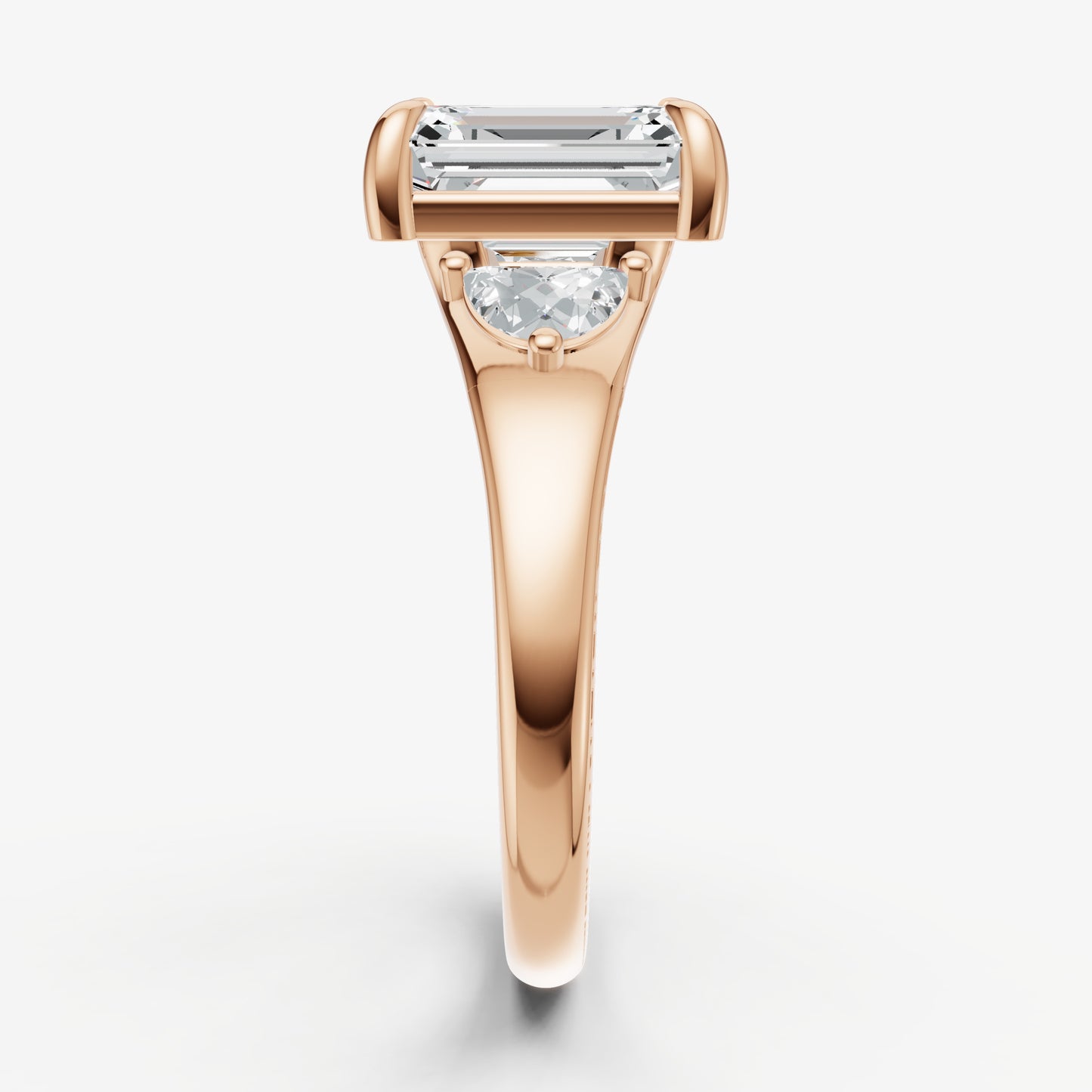 Emerald Engagement Ring with Half Moon Side Diamonds
