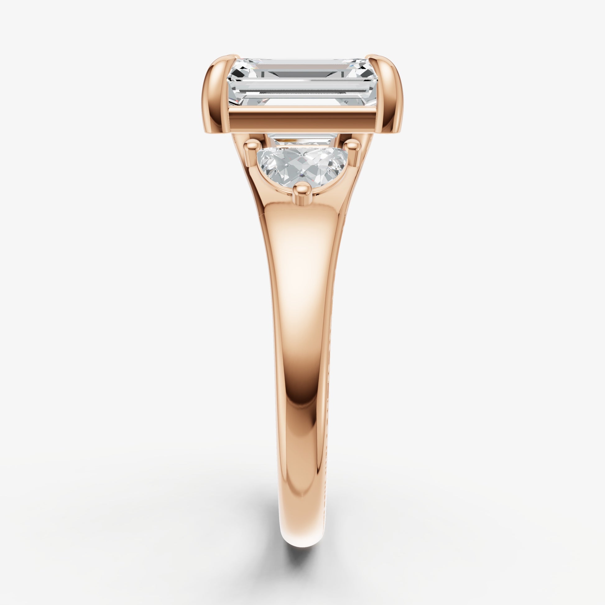 Emerald Engagement Ring with Half Moon Side Diamonds