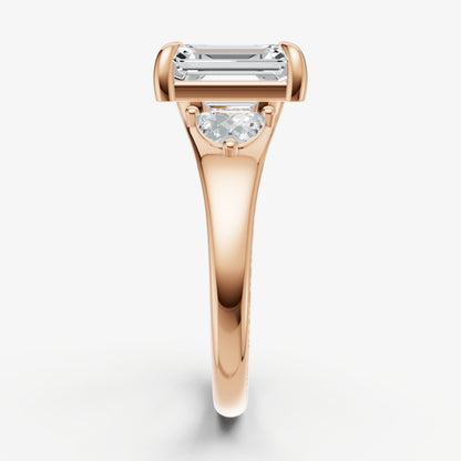 Emerald Engagement Ring with Half Moon Side Diamonds