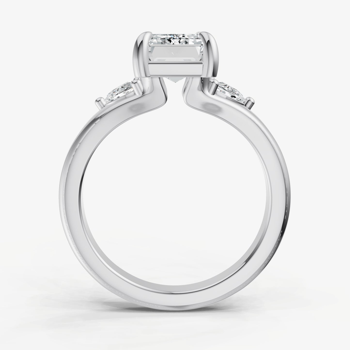Emerald Engagement Ring with Half Moon Side Diamonds