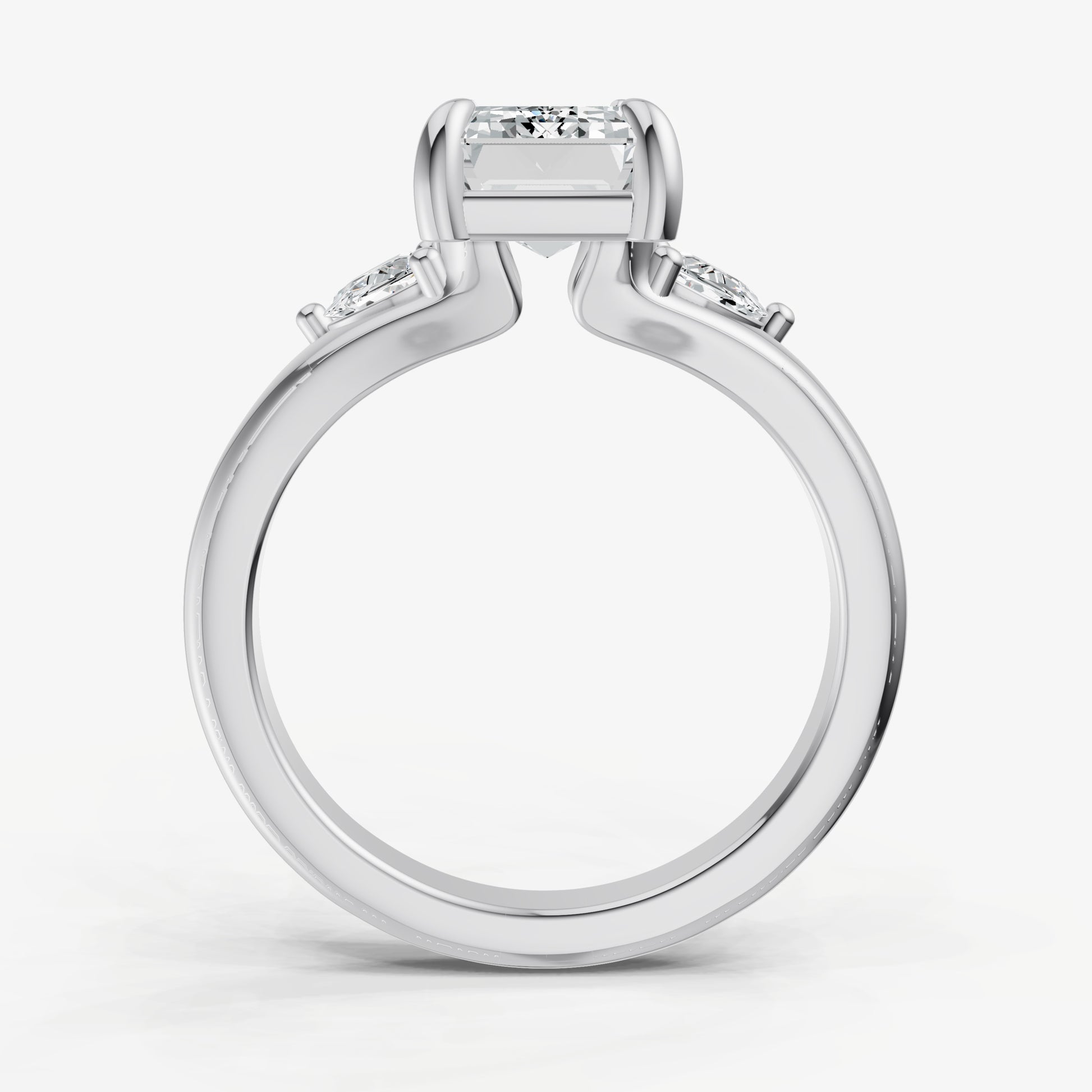Emerald Engagement Ring with Half Moon Side Diamonds