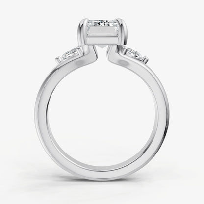 Emerald Engagement Ring with Half Moon Side Diamonds