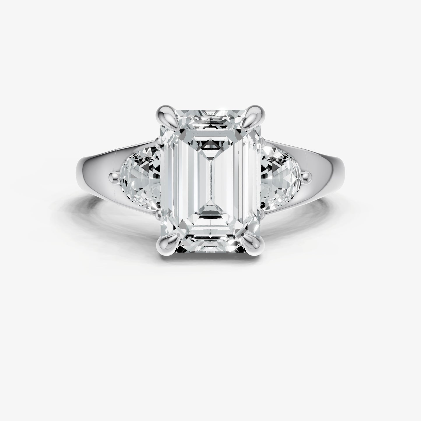 Emerald Engagement Ring with Half Moon Side Diamonds