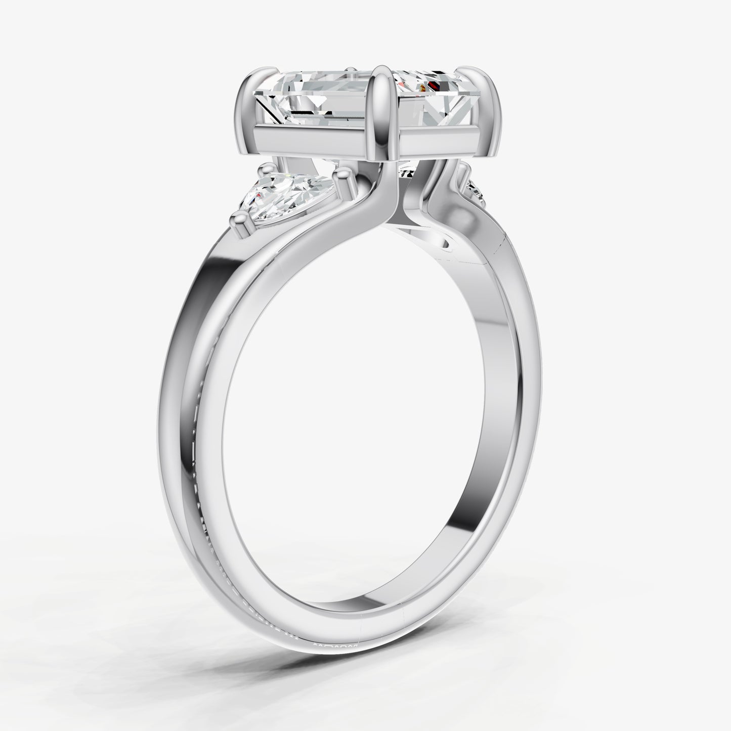 Emerald Engagement Ring with Half Moon Side Diamonds