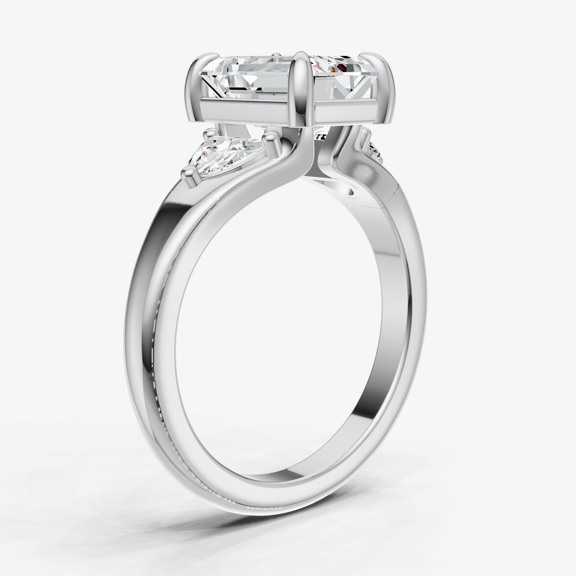 Emerald Engagement Ring with Half Moon Side Diamonds