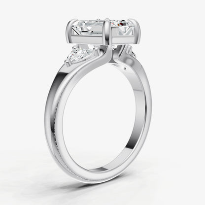 Emerald Engagement Ring with Half Moon Side Diamonds