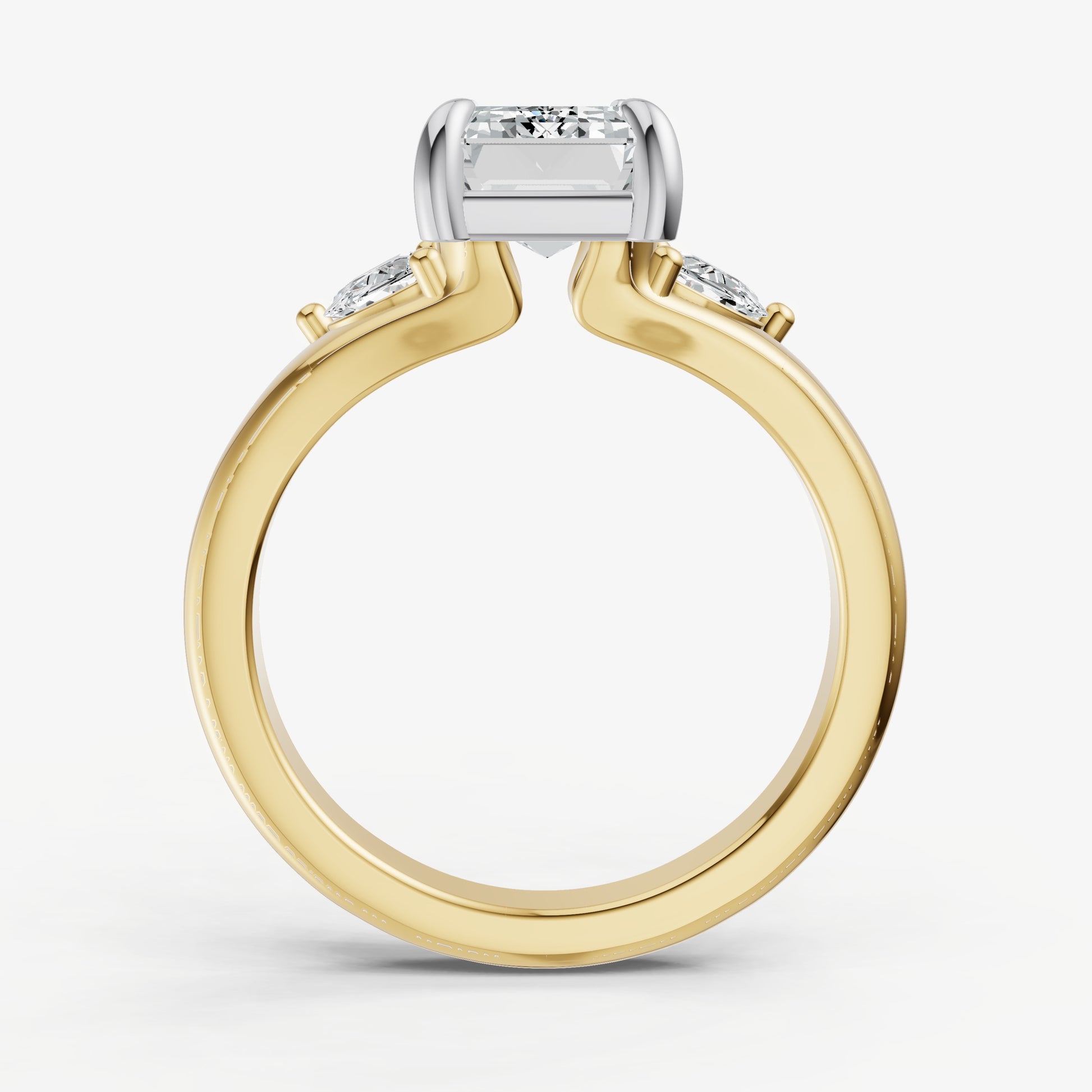 Emerald Engagement Ring with Half Moon Side Diamonds