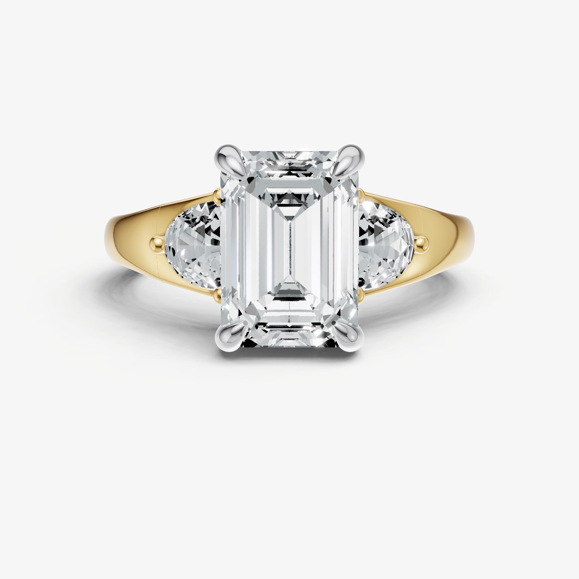 Emerald Engagement Ring with Half Moon Side Diamonds
