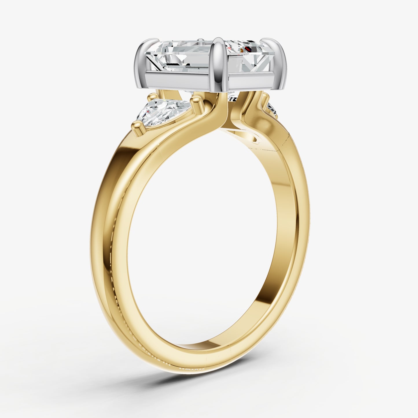Emerald Engagement Ring with Half Moon Side Diamonds