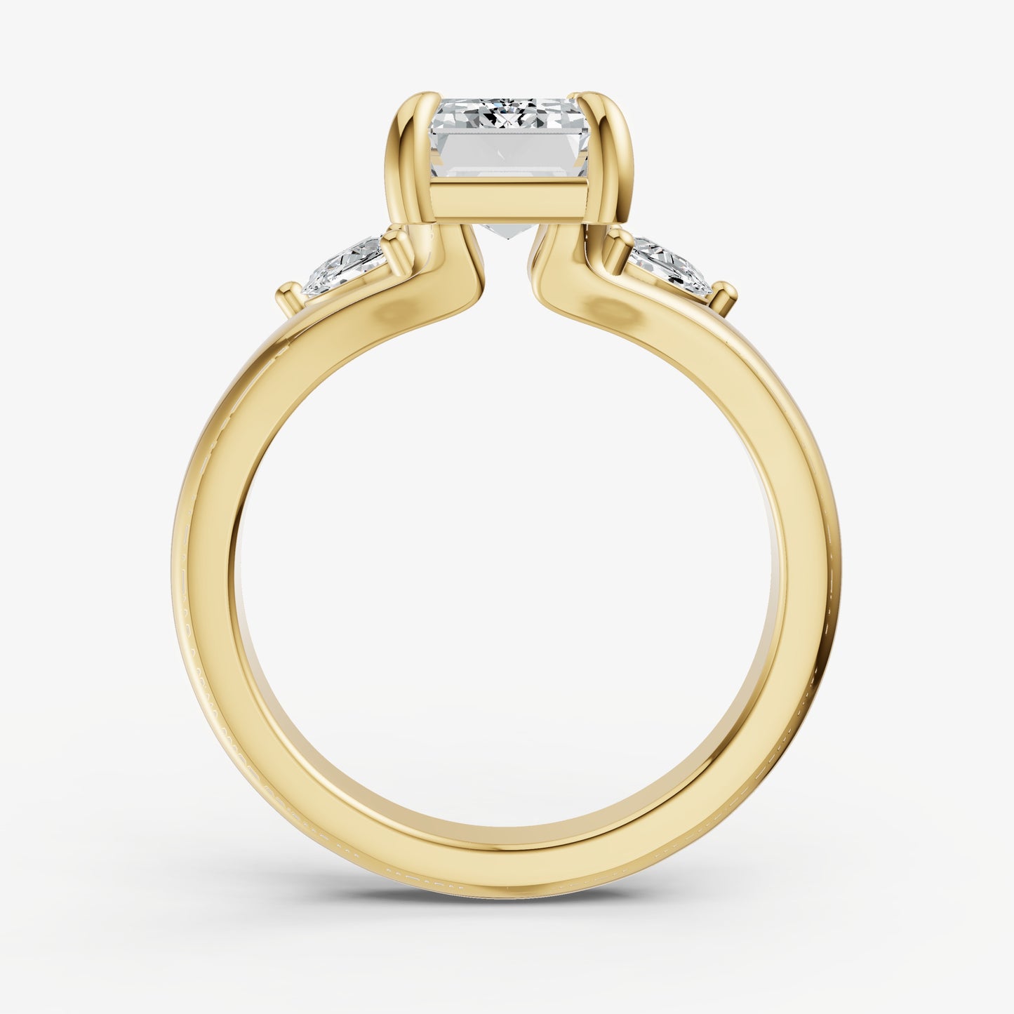 Emerald Engagement Ring with Half Moon Side Diamonds