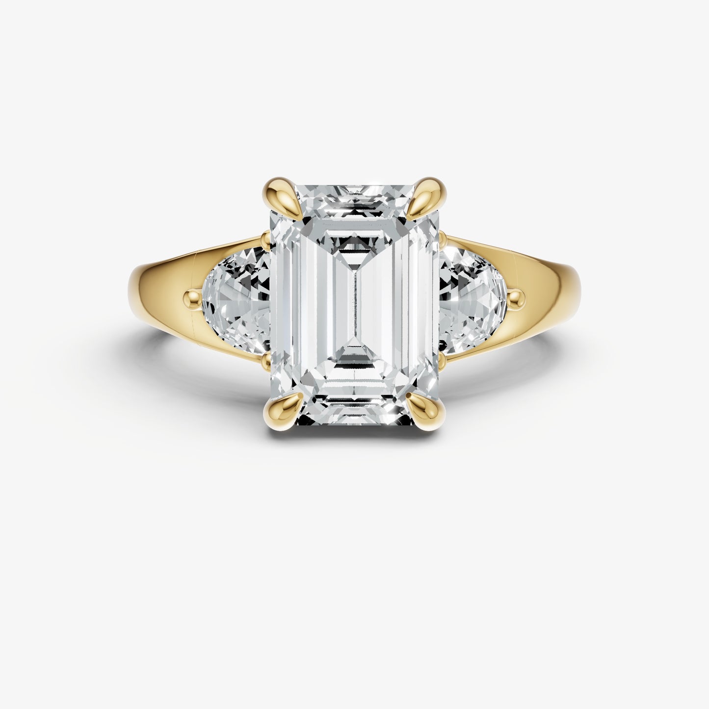 Emerald Engagement Ring with Half Moon Side Diamonds