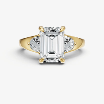 Emerald Engagement Ring with Half Moon Side Diamonds