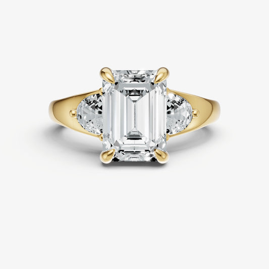 Emerald Engagement Ring with Half Moon Side Diamonds