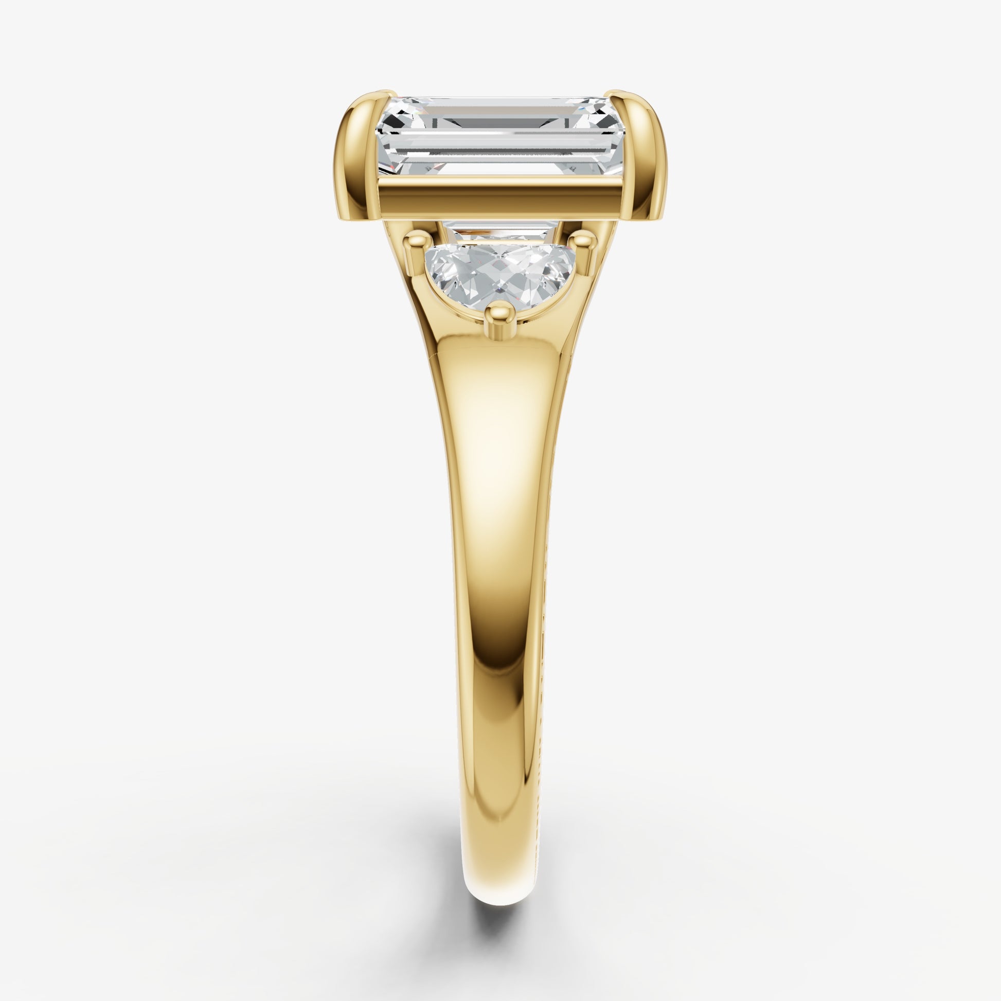 Emerald Engagement Ring with Half Moon Side Diamonds