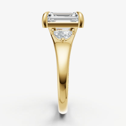 Emerald Engagement Ring with Half Moon Side Diamonds