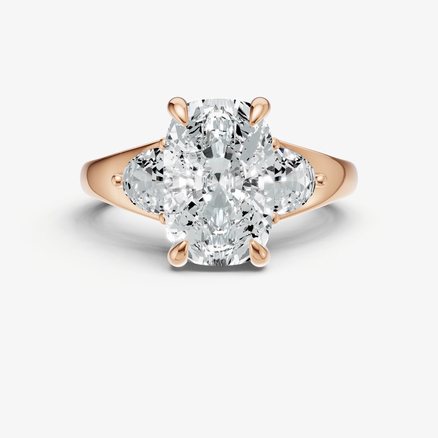 Elongated Cushion Engagement Ring with Half Moon Side Diamonds
