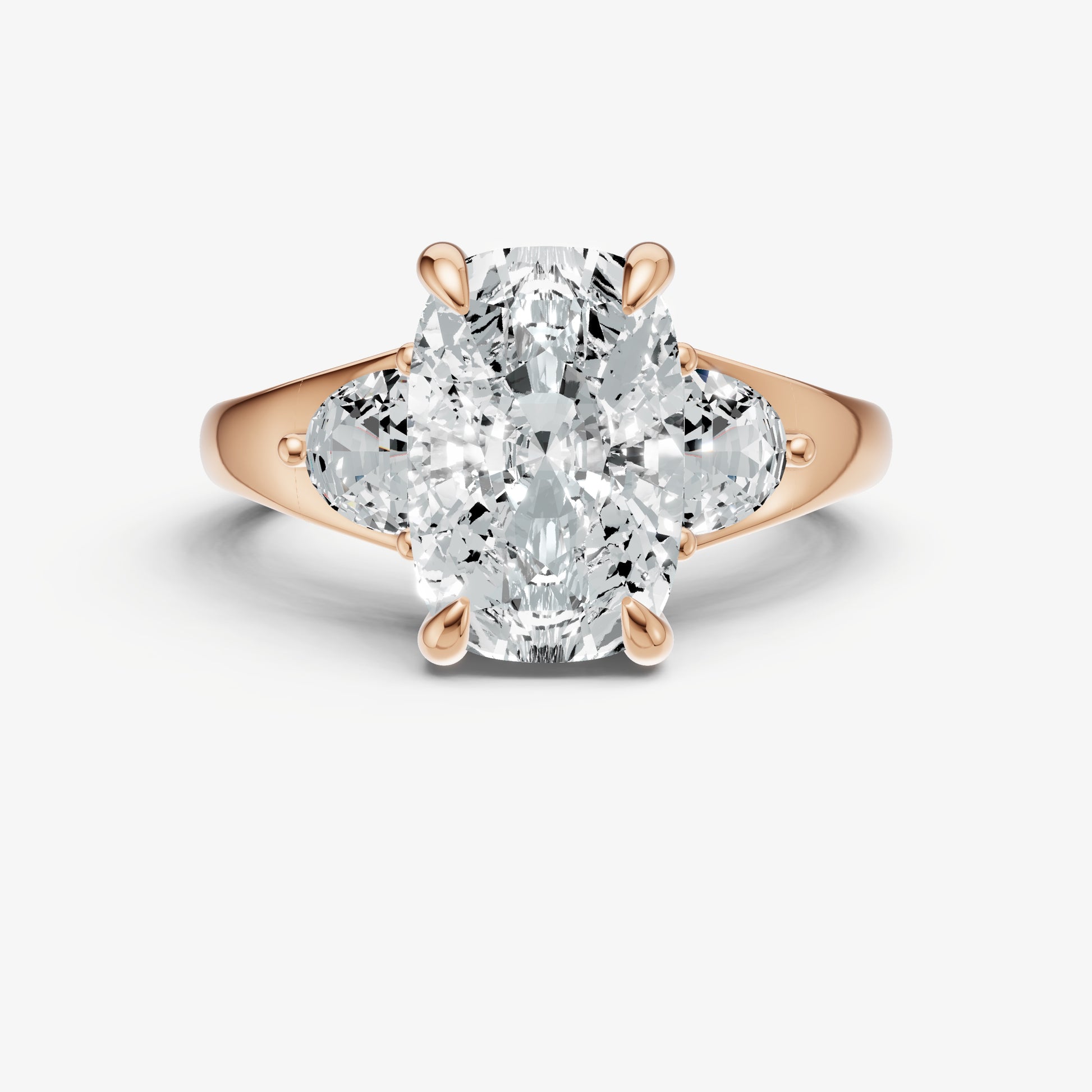 Elongated Cushion Engagement Ring with Half Moon Side Diamonds