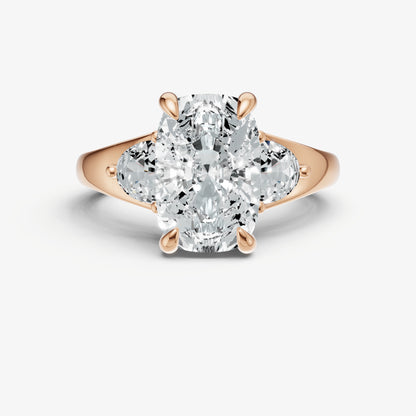 Elongated Cushion Engagement Ring with Half Moon Side Diamonds