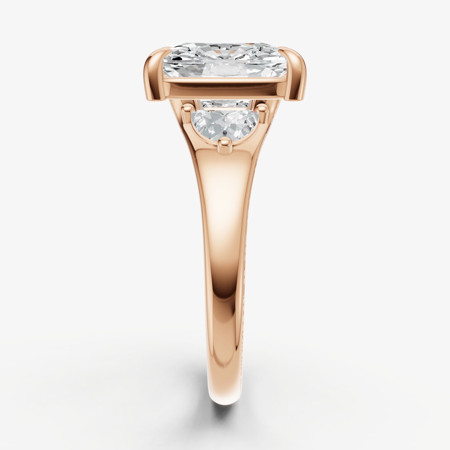 Elongated Cushion Engagement Ring with Half Moon Side Diamonds