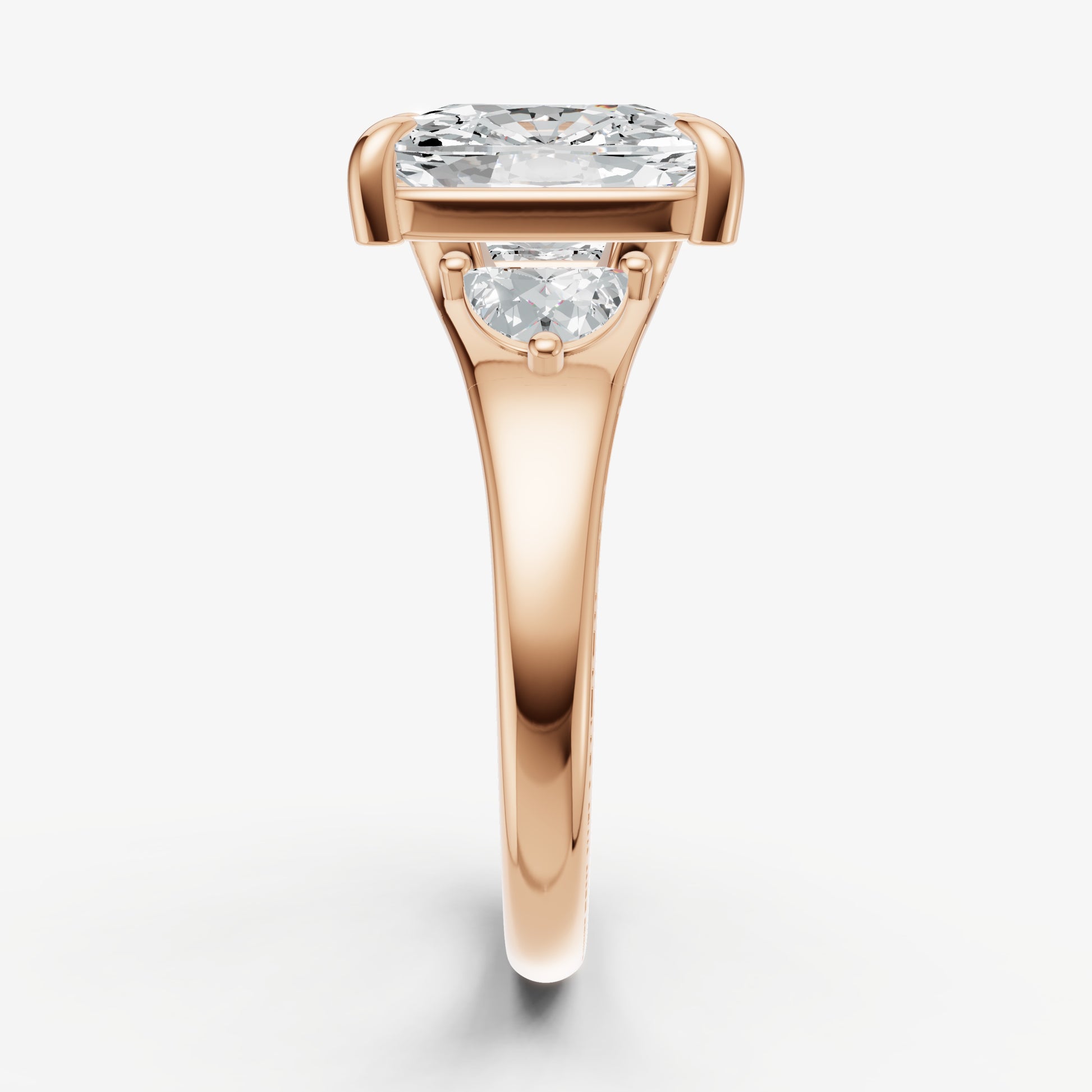 Elongated Cushion Engagement Ring with Half Moon Side Diamonds