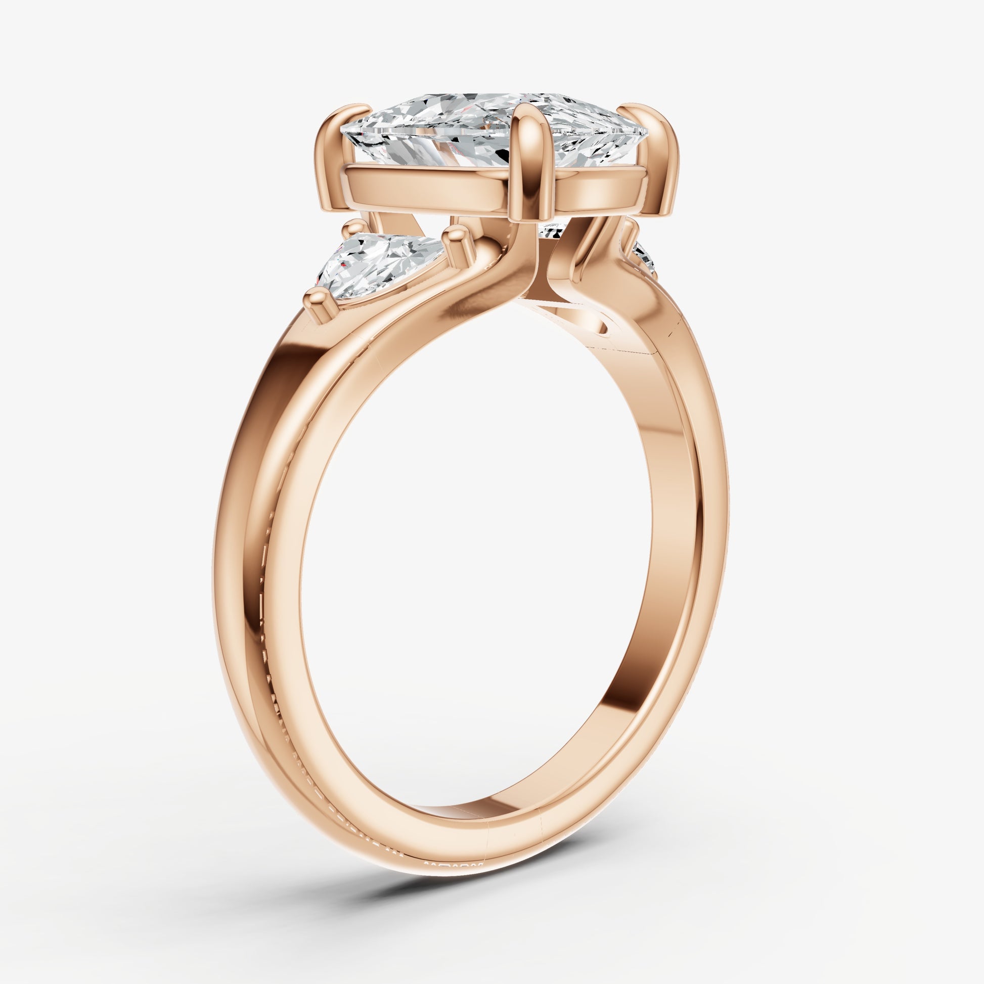 Elongated Cushion Engagement Ring with Half Moon Side Diamonds