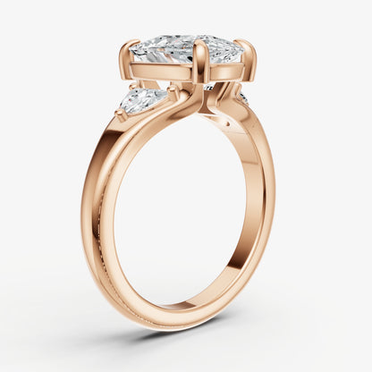 Elongated Cushion Engagement Ring with Half Moon Side Diamonds