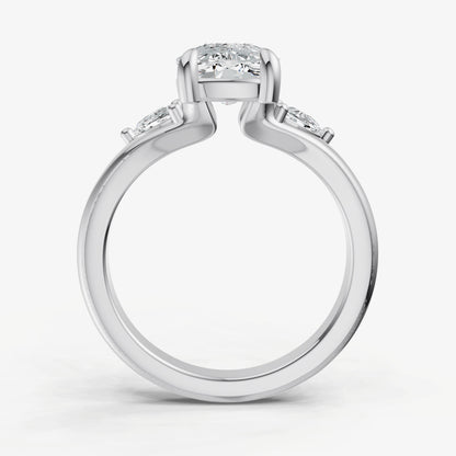 Elongated Cushion Engagement Ring with Half Moon Side Diamonds