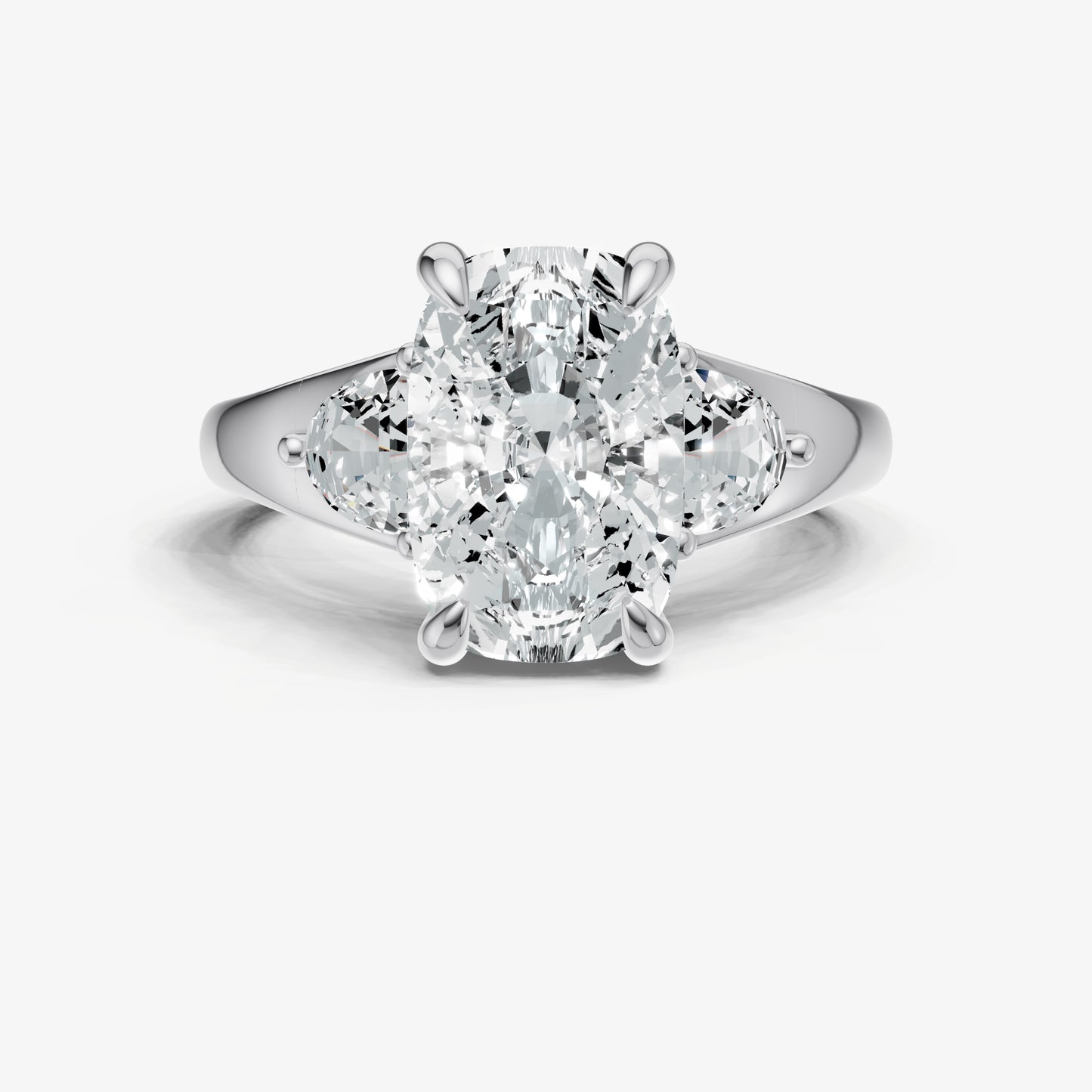 Elongated Cushion Engagement Ring with Half Moon Side Diamonds