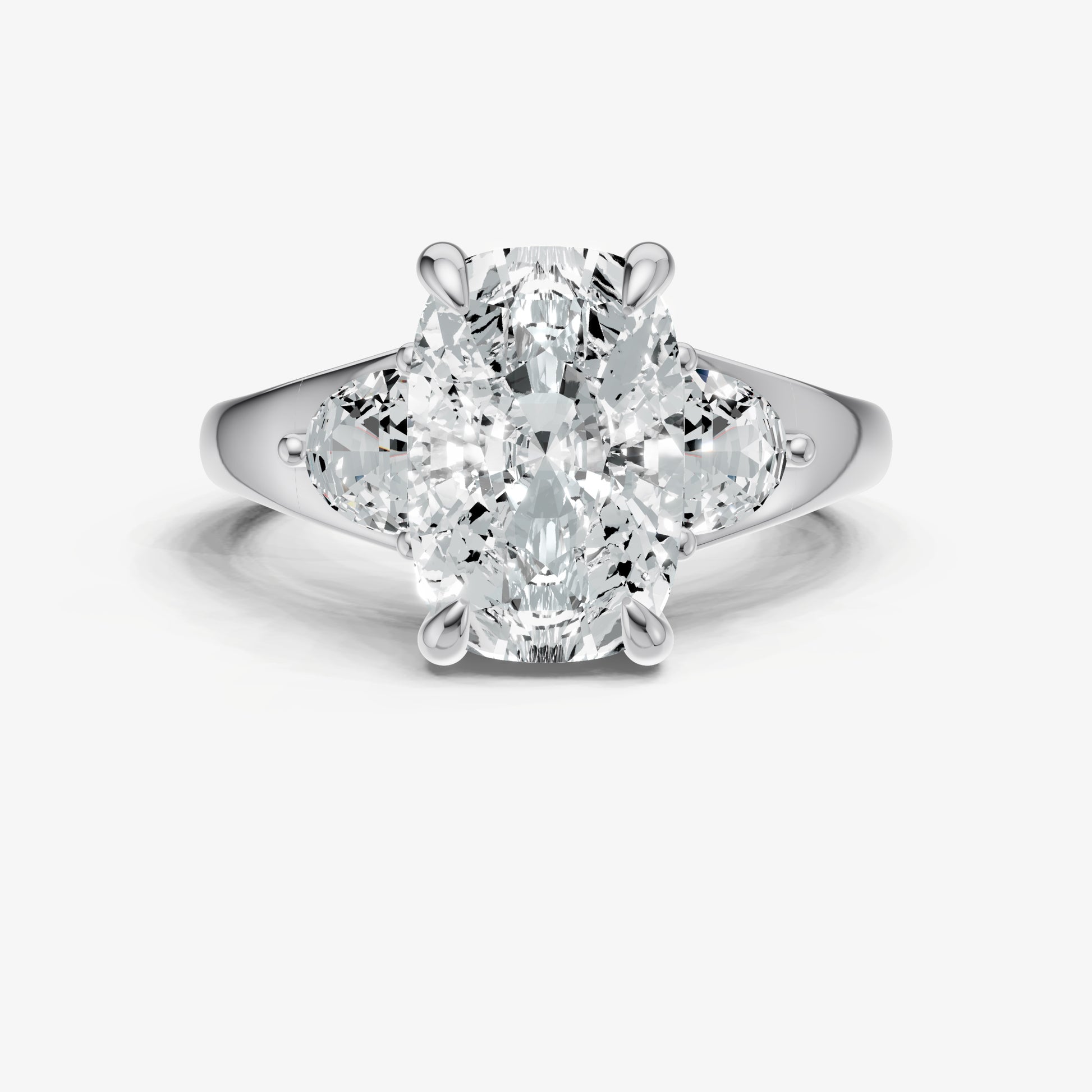 Elongated Cushion Engagement Ring with Half Moon Side Diamonds