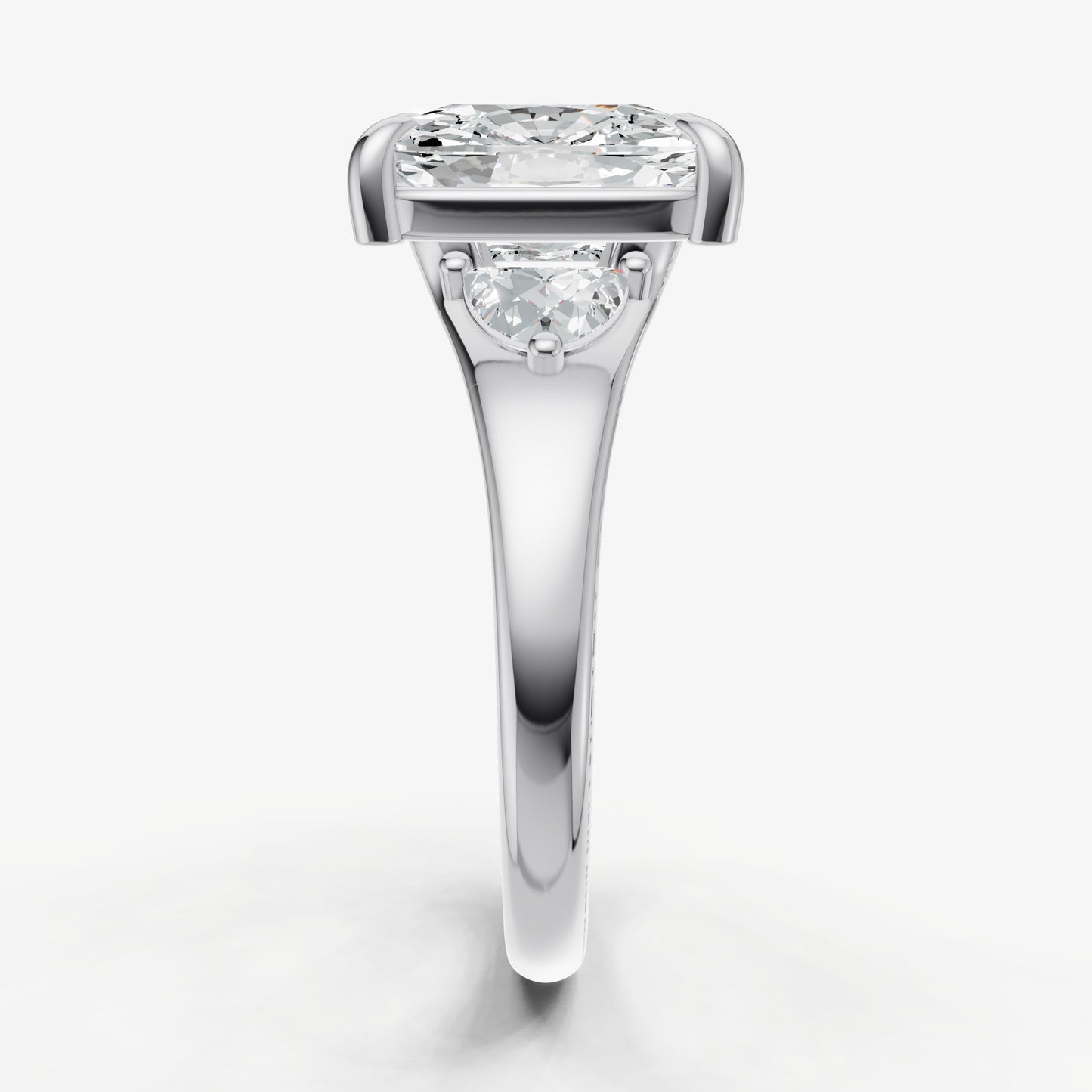 Elongated Cushion Engagement Ring with Half Moon Side Diamonds