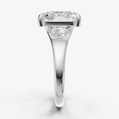 Elongated Cushion Engagement Ring with Half Moon Side Diamonds