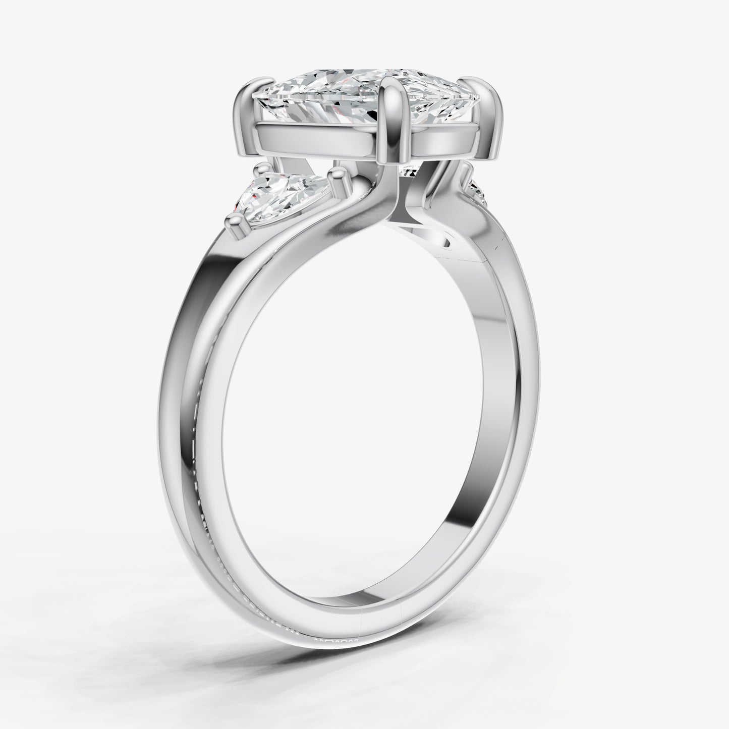 Elongated Cushion Engagement Ring with Half Moon Side Diamonds